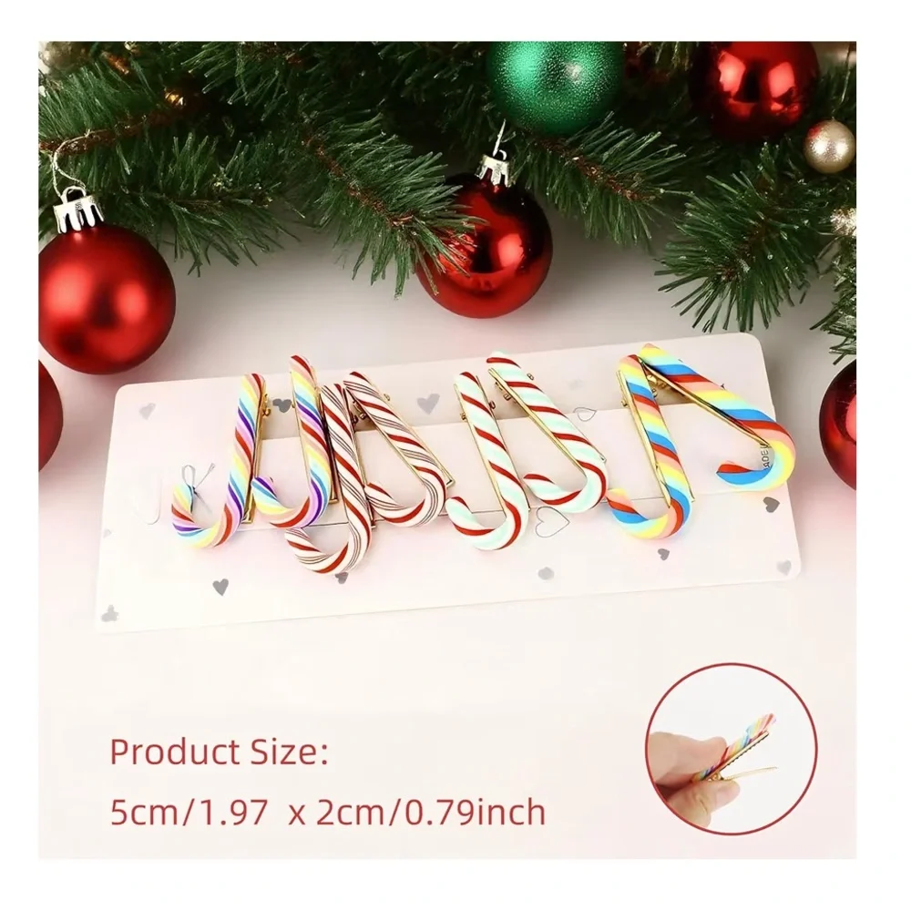 🆕 8 PCS Festive Candy Cane Hair Clips for Christmas